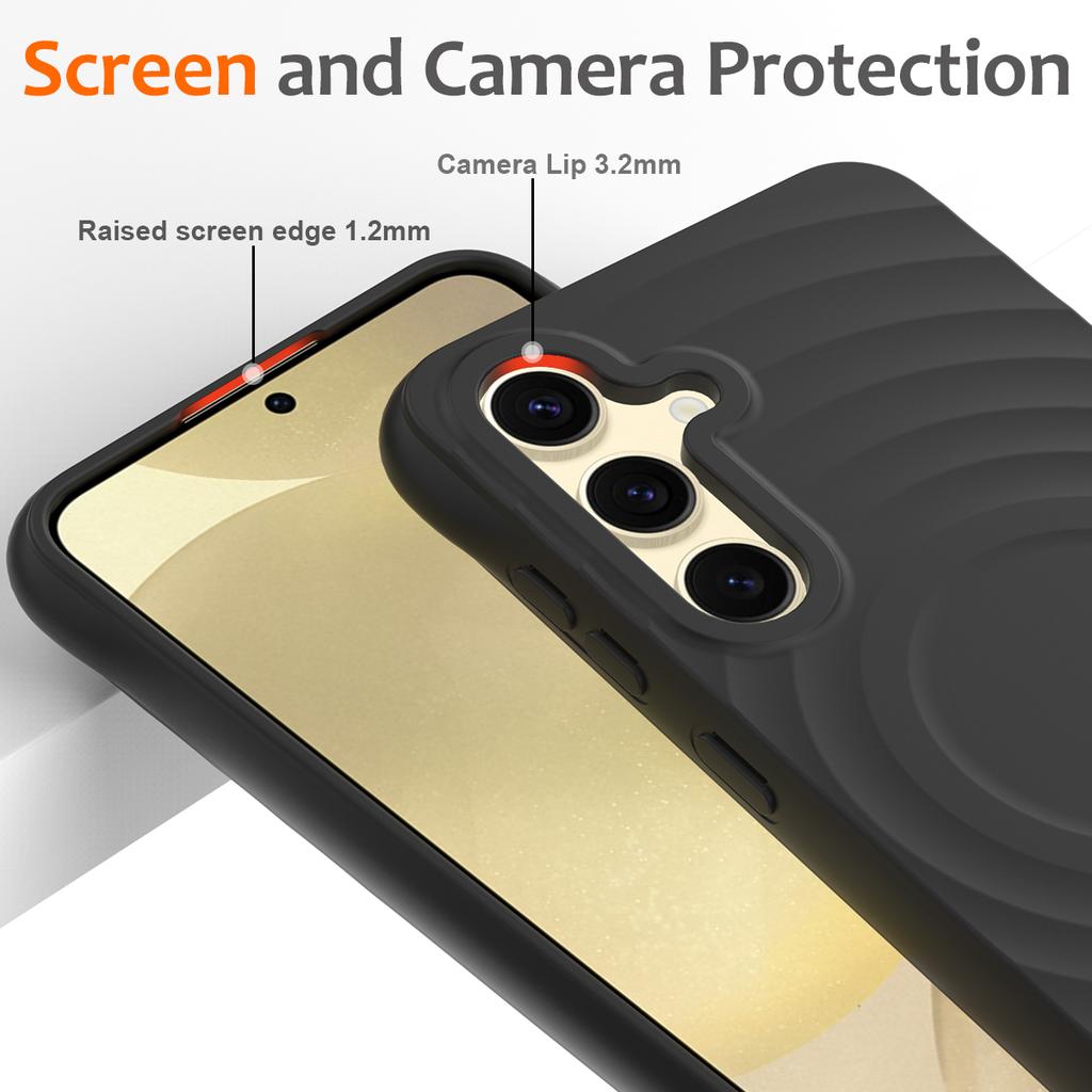 For Samsung Galaxy S25 Magnetic Case Ripple Texture Liquid Silicone Protective Cover with Strap