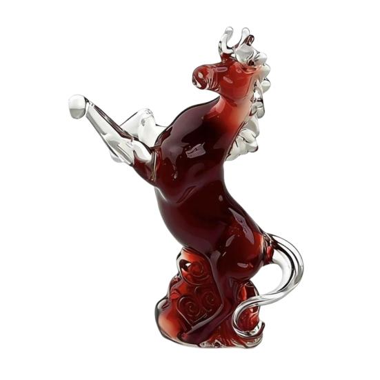 Faux Crystal Horse Statue Small Hand Blown Glass Horse Chinese Feng Shui Figurine Collectible Animal Sculpture for Home Office Desk Table Decor