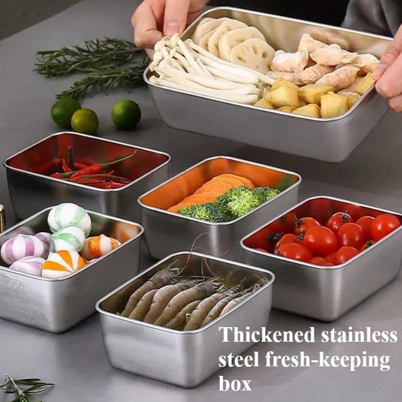 4Pc Stainless Steel Food Storage Containers Set Thickened Leakproof Stackable For Fridge Freezer And Pantry Organization