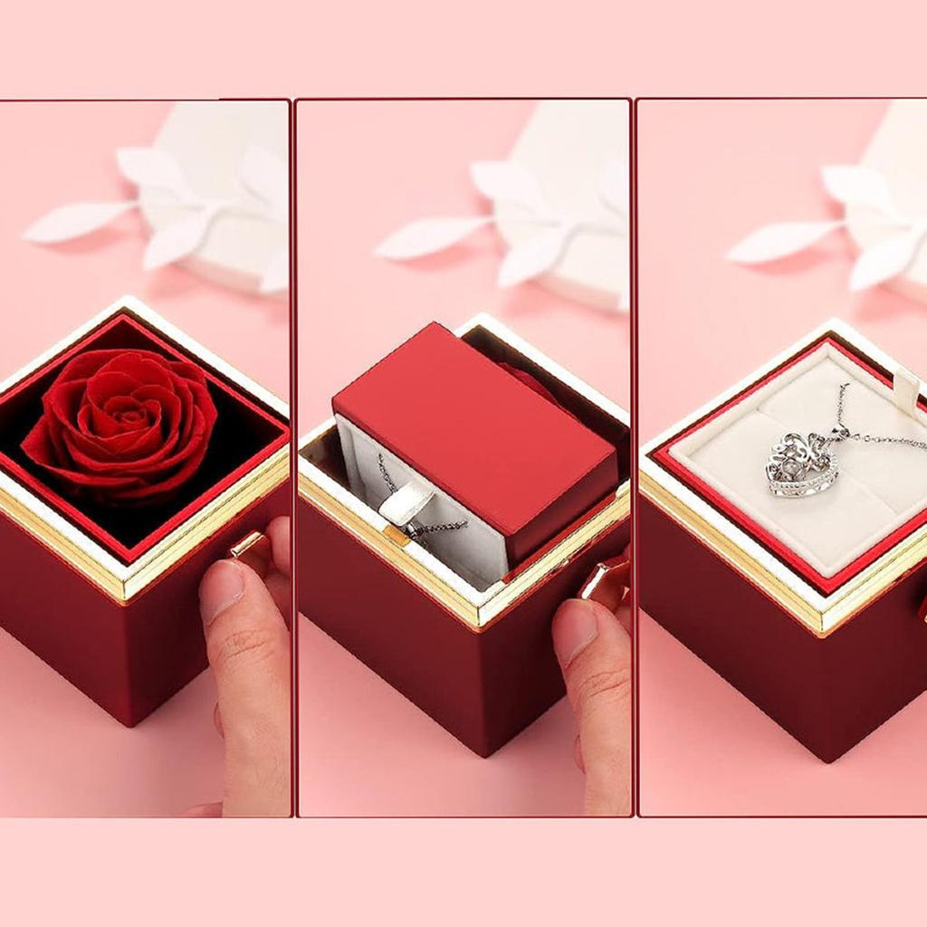 Scatola di imballaggio per gioielli con rose di sapone rotanti creative, fiore eterno, anello di confessione, collana, scatola di proposta