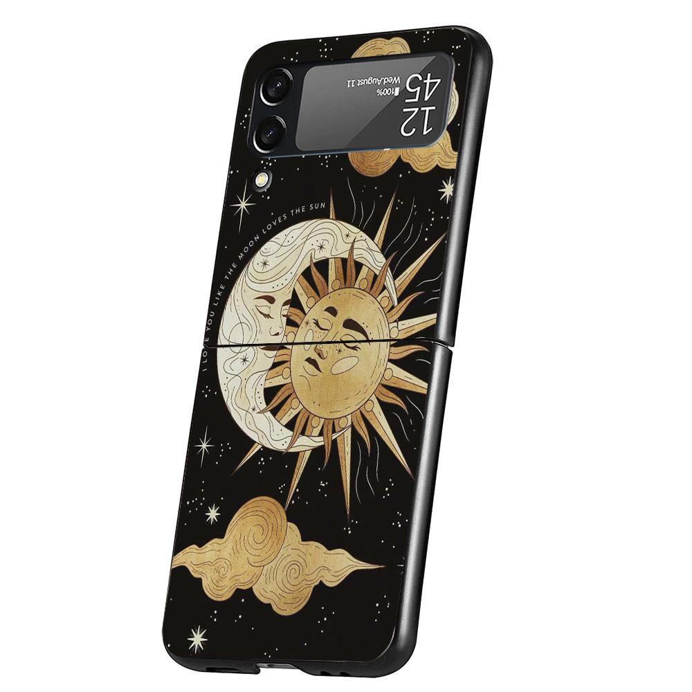 Funny Sun Moon Face Cover Phone Case For Samsung Galaxy Z Flip 7 6 5 4 3 5G Flip7 Flip6 Flip5 Flip4 Flip3 Black Fundas Shell Gal