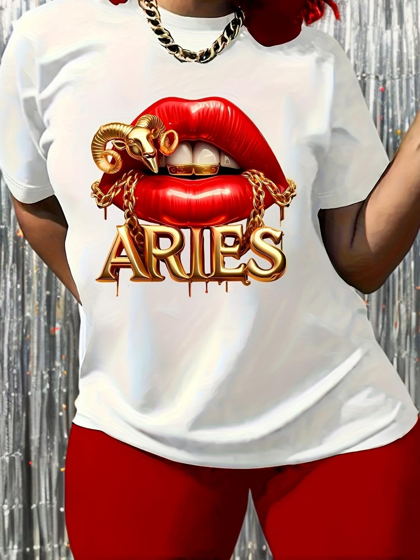 Red Lips Aries Gold Chain T-shirt S