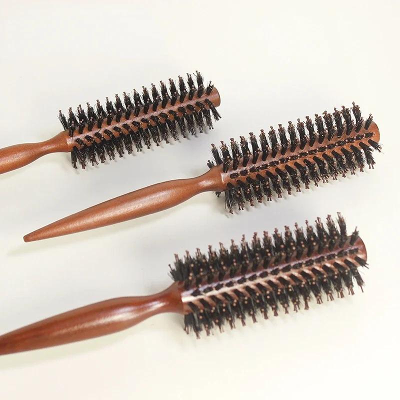 6 Style Wood Handle Round Rolling Brush Straight Twill Hair Comb Boar Bristle Round Barrel Hair Curling Brush Hairdressing Tool