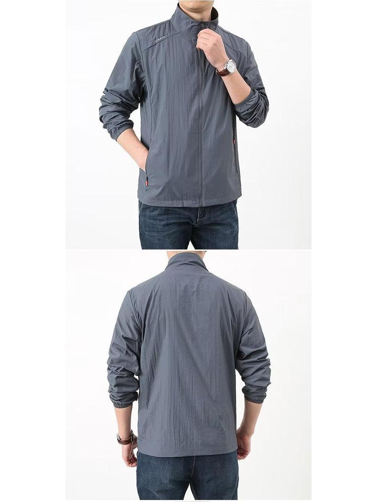 Men's Summer Stand Collar Sun Protection Windbreaker - Breathable, Hoodless, Outdoor Sports Jacket