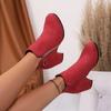 Women Fashion Flocks Short Boots Lady High Thick Heel Casual Boots Female Side Zipper Ankle Boots Women Office Work Boots