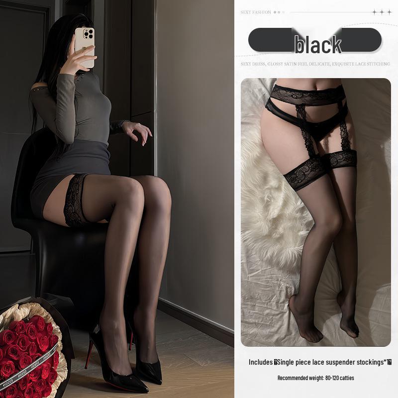 Ultrathin Sexy Lace Garter Stockings - Open Crotch, One-Piece Design, Transparent Temptation