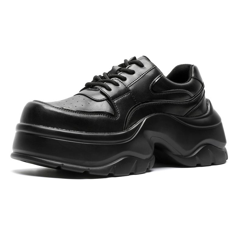 Derby Shoes Men's Shoes Niche British Style Platform Heightened Square Head Retro Leather Shoes Advanced Dad Shoes 54458-J