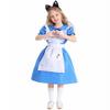 Alice In Wonderland Costume Girls Blue White Maid Dress Cosplay Outfit Short Sleeve Kids Party Performance