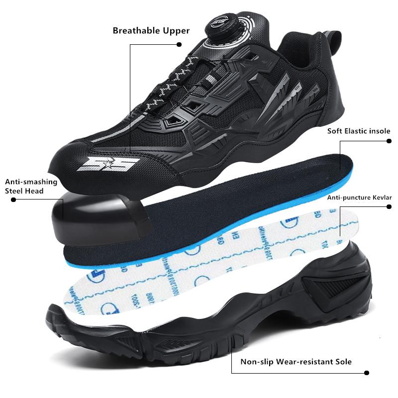 Neue Sicherheitsschuhe mit Drehknopf für Herren, Stahlkappen-Sneaker, Arbeitsschuhe, durchstichfest, unzerstörbare Schuhe, schützende Herren-Sportschuhe