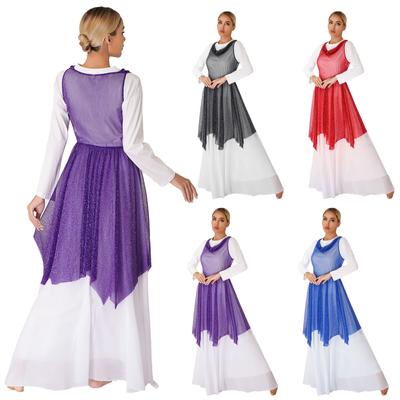 Glitzerndes ärmelloses Damen-Tanzkleid mit durchsichtigem, asymmetrischem Saum, lyrische Kleider, Tanzbekleidung