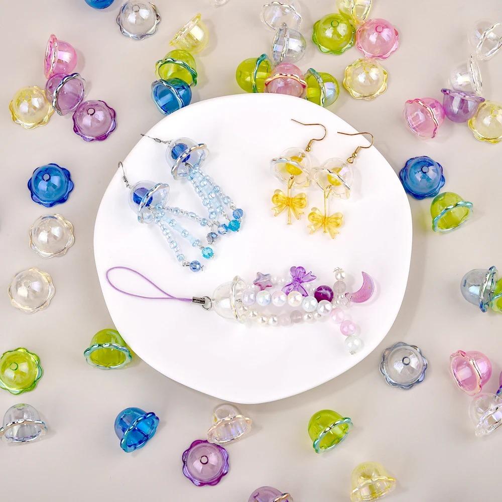 10pcs DIY Flower Bead Caps Transparent Keychain Pendant New Petal Charms Beads  Earring Jewelry