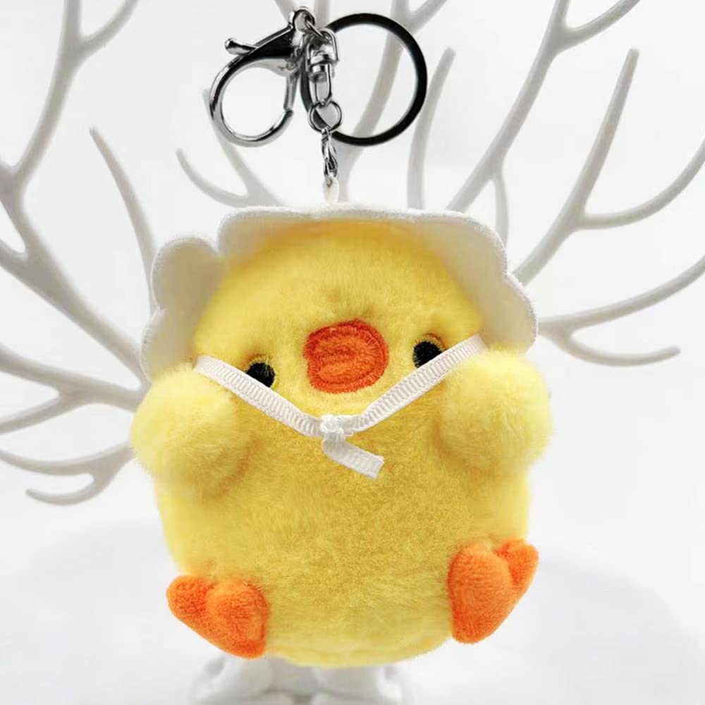 Futupe Cute Plush Small Animal Mascot Keychain Keyring, Korean Style, Stylish Bag Charm, Gift, Set of 2 (Chick)