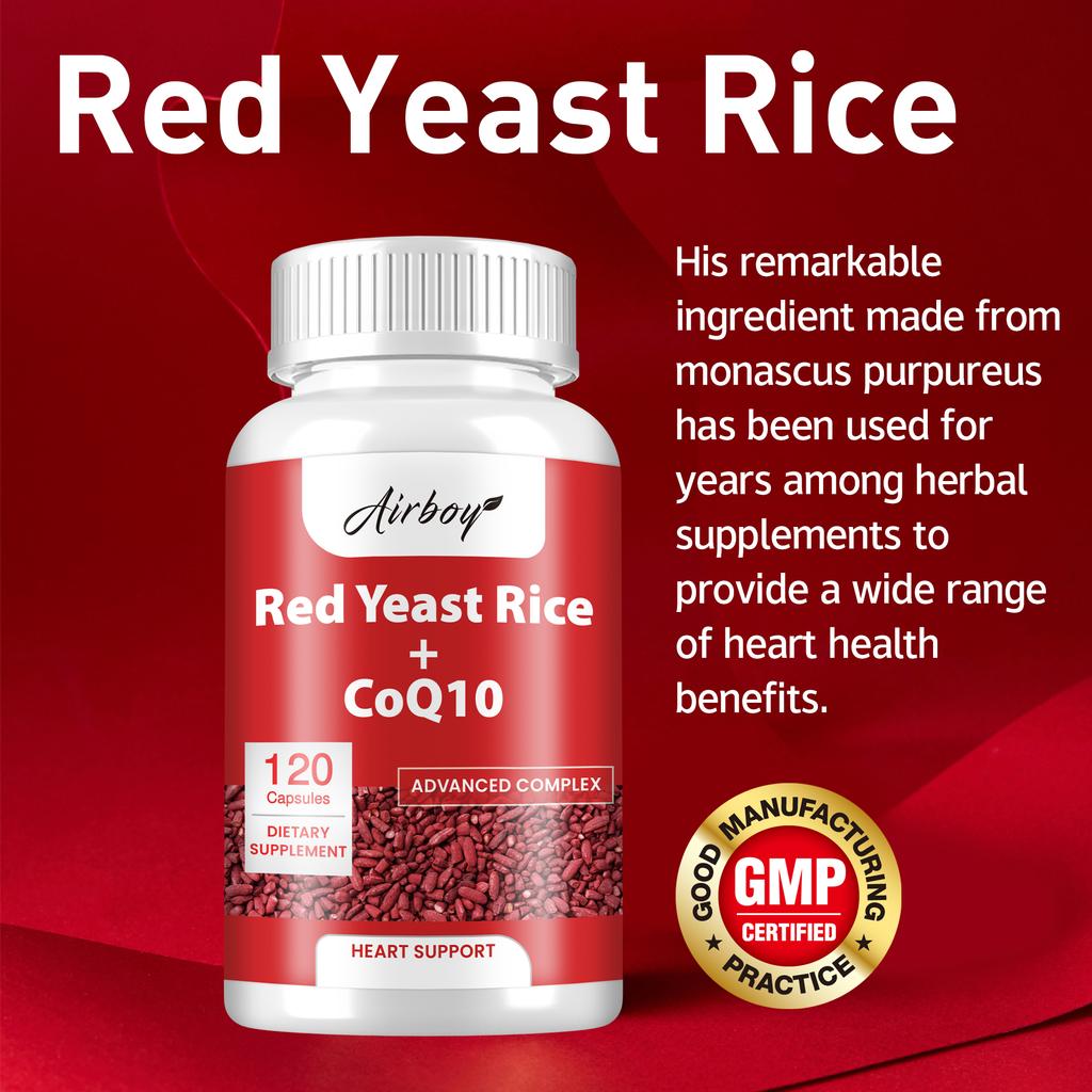 Red yeast rice extract capsules, containing coenzyme Q10 extract, all-natural, suitable for both men and women.
