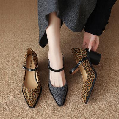 Fashion 2025 New Spring/summer Leopard Print Sheep Suede Woman Shoes Pointed Toe High Heels Women Pumps Shoes for Women Mary Jane Shoes