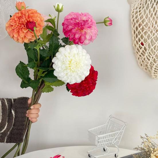 Artificial Chrysanthemum Ball Flowers with 1 Head Bloom And 1 Bud Fake Mums Hydrangea Bouquet for DIY Bridal Wedding Bouquet Home Garden Party Office