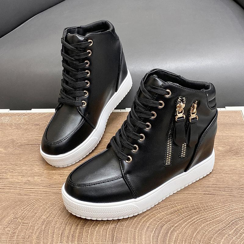 2025 spring new thick-soled inner height increase white shoes women's fashion side zipper small casual shoes foreign trade women's shoes