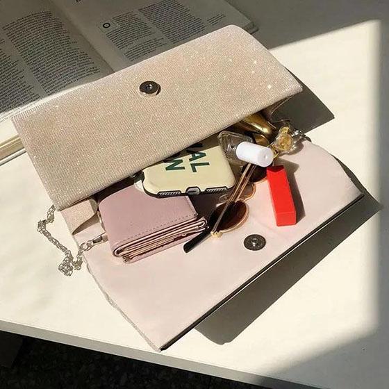 Women's Simple Single Shoulder Bag Versatile Chain Small Square Bag Long Party Solid Color Elegant Hand Bag