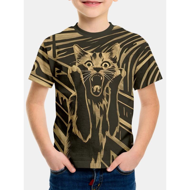 Summer Round Neck 3D Cartoon Pattern Printed T-shirts Fashionable Casual Short Sleeved Children's Boy T-shirts