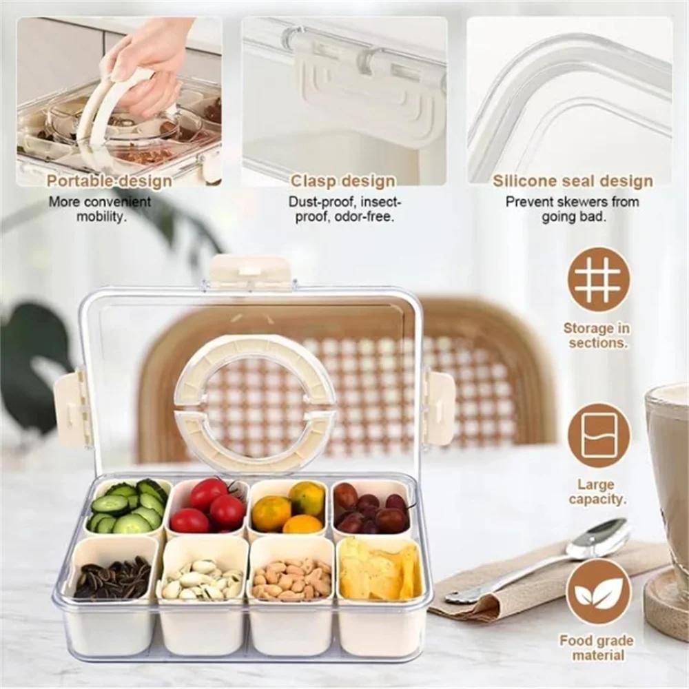 Snackle Box Container Lid with 8 Compartment with Lid Portable Divided Serving Tray for Parties Sweets Vegetables Biscuits Nuts