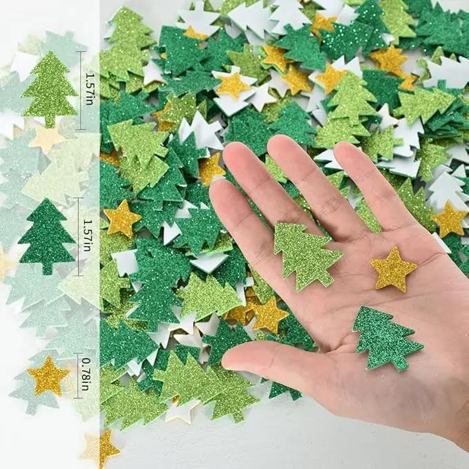 100pcs Glitter Christmas Tree Star DIY  Foam EVA Stickers SET, Self-adhesive, Crafts supplie Greeting Cards Gift Decoration