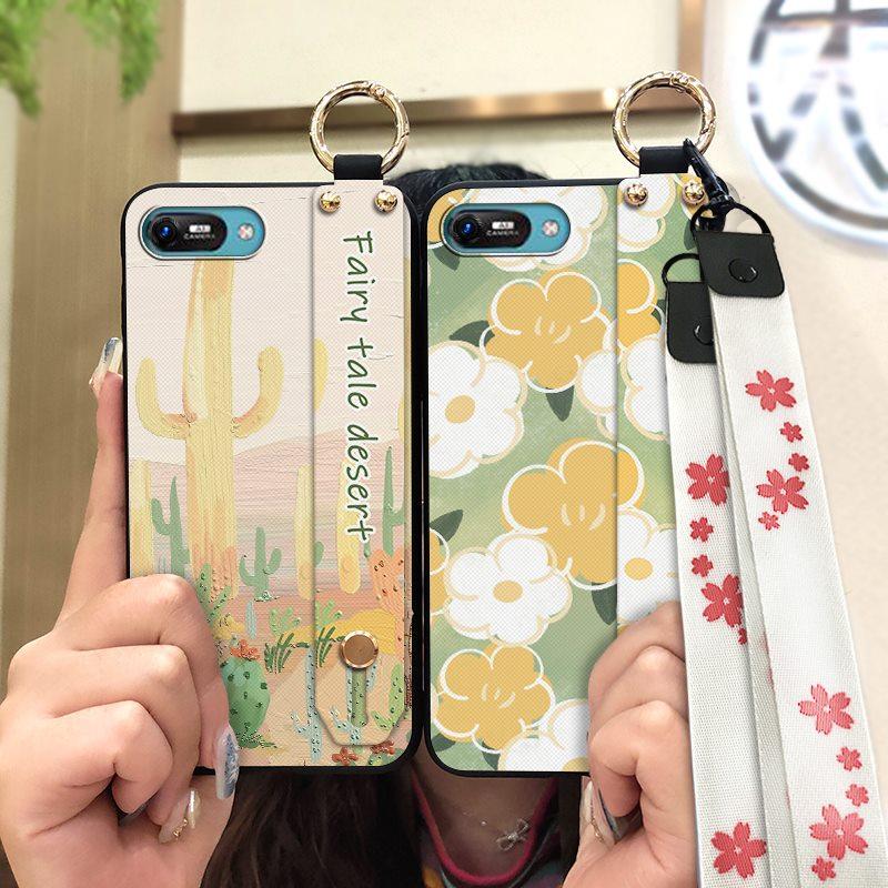 Anti-knock Wrist Strap Phone Case For Itel A25/A35/A25 Pro Ring Back Cover Silicone Dirt-resistant Phone Holder Flower