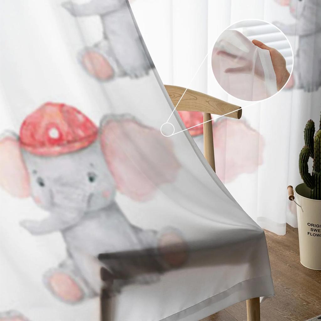 Söta Babyelefant Tyll Skira Fönstergardiner För Vardagsrum Sovrum Modernt Chiffong Voile Gardiner Tyg Draperier