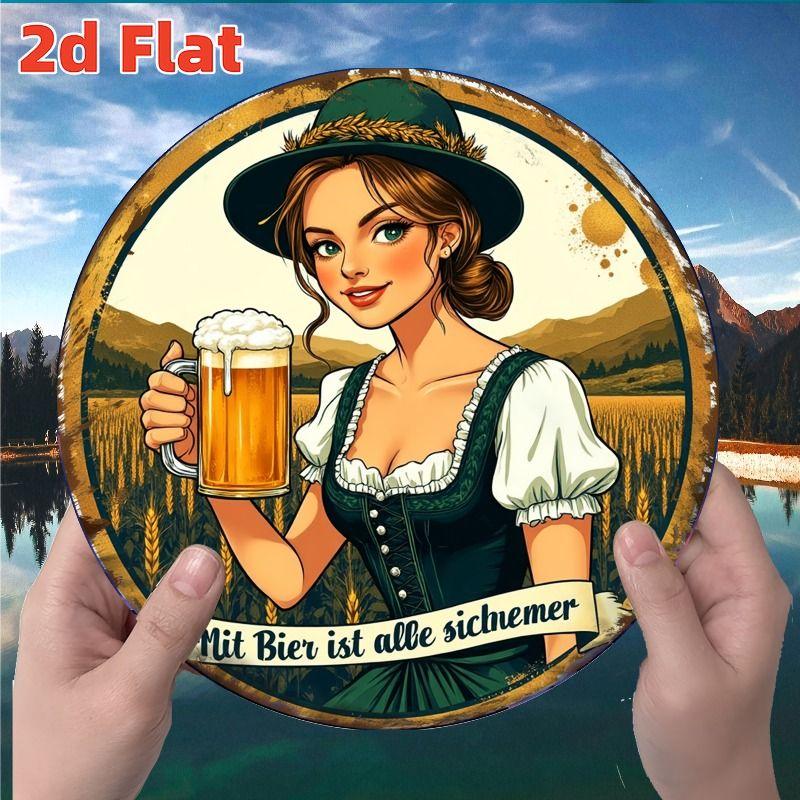 Retro Girl Tin Metal Logo Round Painting for Bar Restaurant