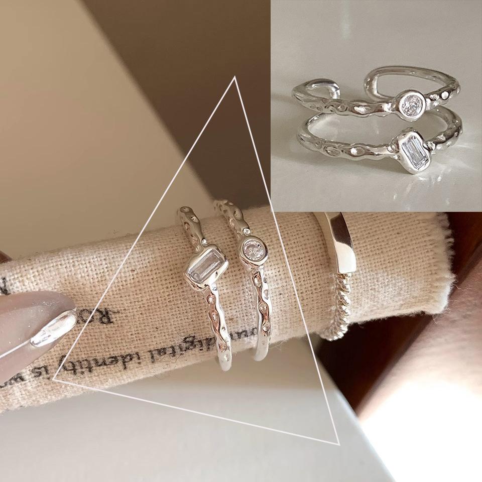 925 Silver Flower Lace Ring Korean Fashion Opening Inlaid CZ Adjustable Rings Valentine's Day Gift