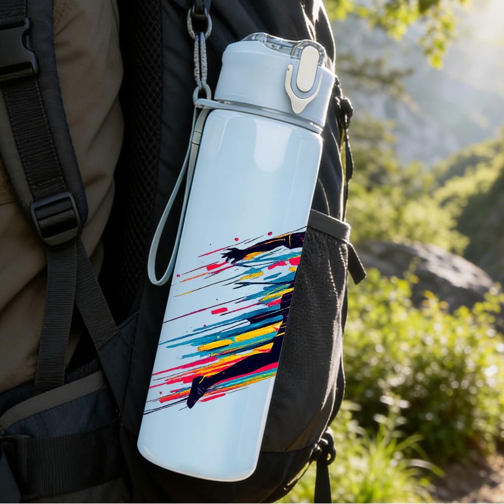 1PC Sprint Soccer Player Motion Print 750ml Color Plastic Sports Water Bottle Leakproof Flip Straw Lid Suitable for Sports Office Home Use