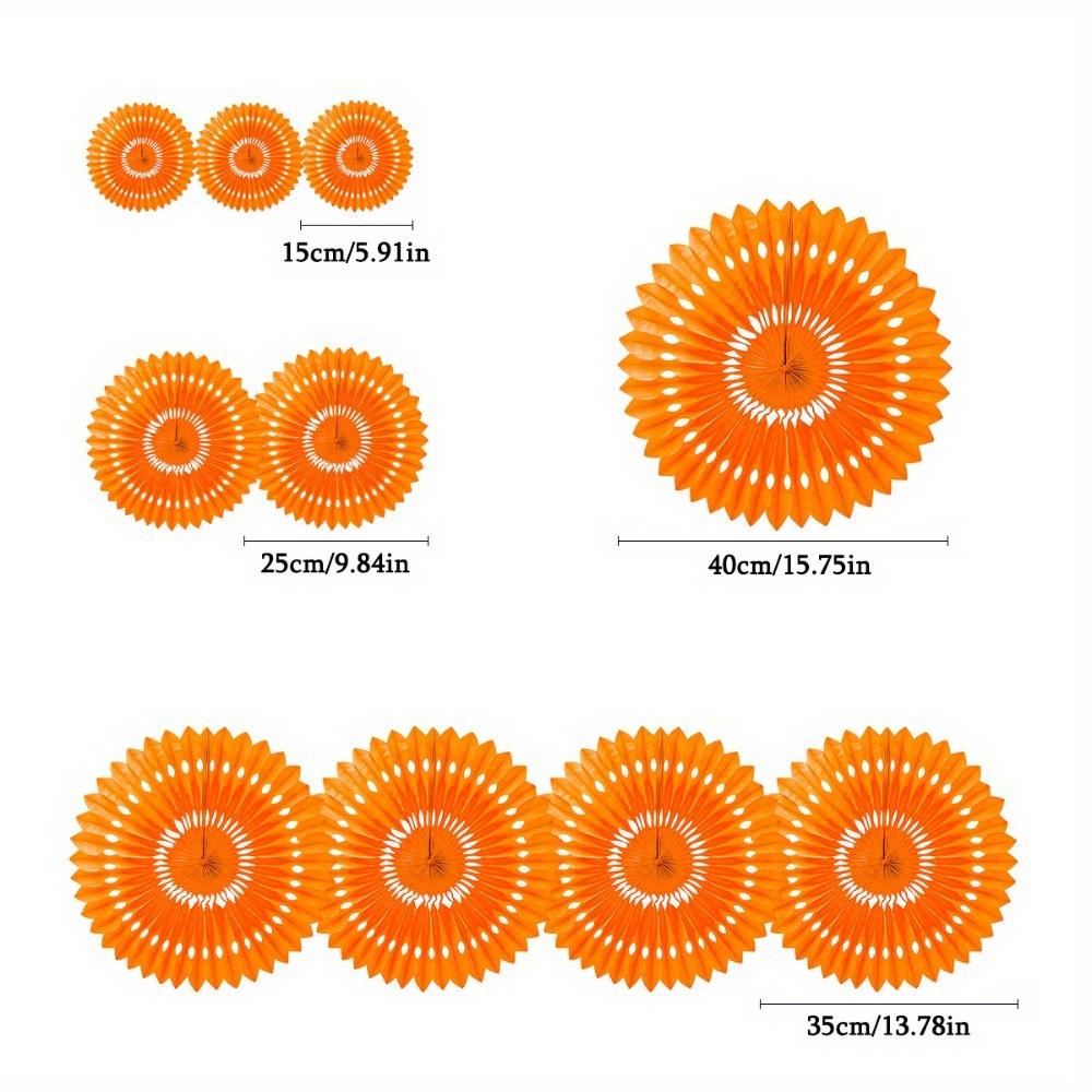 2sets Halloween Party Decoration Festival Set Halloween Tissue Paper Pom Poms Halloween Paper Fan Decorations Orange Fans with Bat Castle Witch Motifs