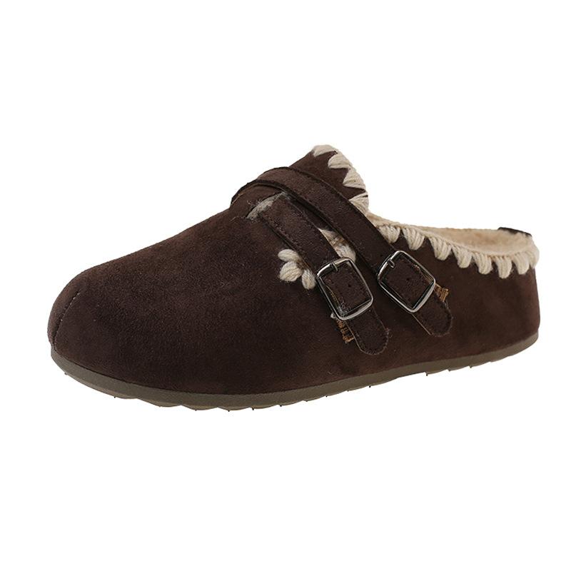 Super fire embroidered bottom Birkenstocks women's autumn and winter new bag head half slippers, wearing versatile cotton slippers