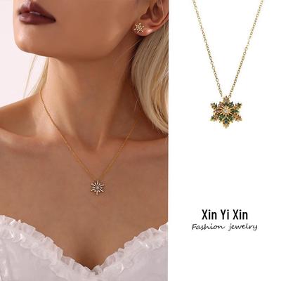 Xinyixin Christmas Snowflake Zircon Pendant Clavicle Necklace, Titanium Steel, Non-Fading Jewelry for Women