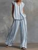 16 French minimalist black and white vertical stripes loose and thin women's suit wide-leg pants two-piece set