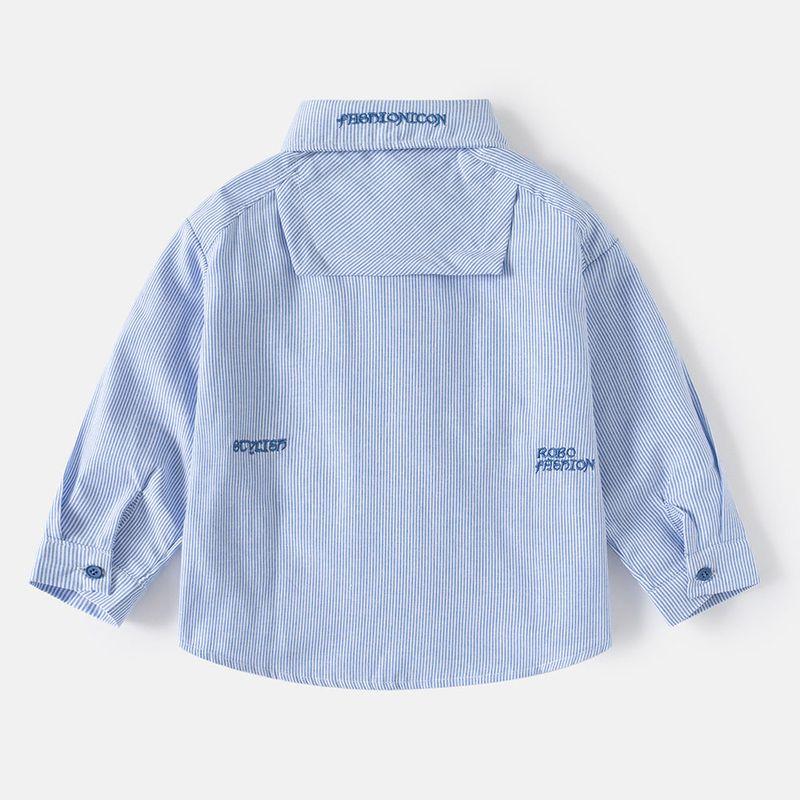 Spring and Autumn Children's Clothing, Children's Long-Sleeved Shirts, Boys' Cardigans, Letter Collar Tops, Baby Boys' Striped Casual Shirts