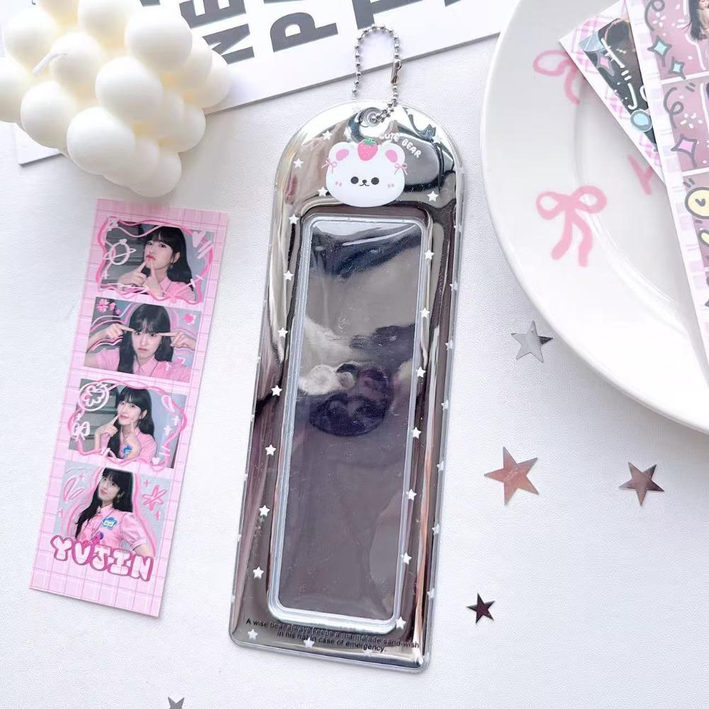 Y2K PVC Photo Card Holder Silver with Keychain Four-grid Life Photo Protector Card Sleeve Kpop Idol Strip Photo
