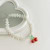 Double Layer Pearl Choker  Strawberry Pendant Necklace Collar Necklace
