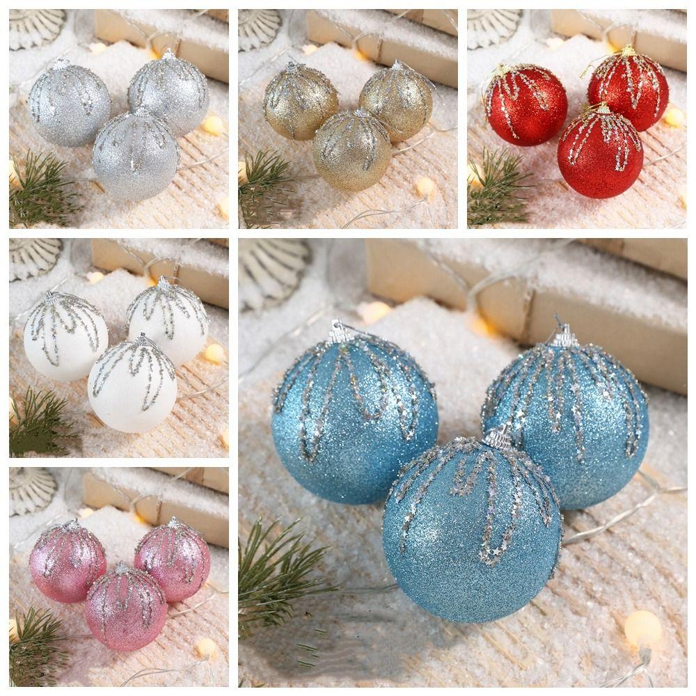 3 pcs/set Glitter Christmas Color Balls Hanging Decorations Xmas Tree Ornaments  Party Decor