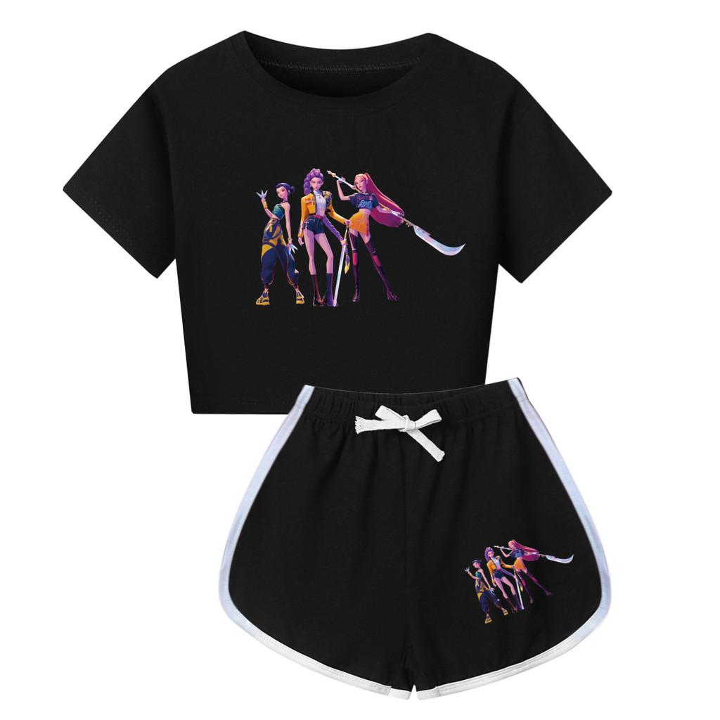 Set Pigiama a Maniche Corte con Pantaloncini Stampa Demon Hunters Kpop per Bambino in Misto Poliestere Cotone per Pigiami di Famiglia