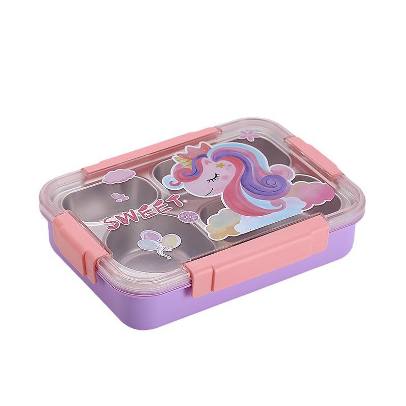 Cartoon Stainless Steel Insulated Lunch Box with Cutlery - Fresh & Stylish Student Design