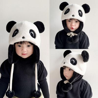 Trend Cute Cartoon Panda Plush Hat Windproof Thickened Ear Protection Hat Casual Winter Warm Hat For Children
