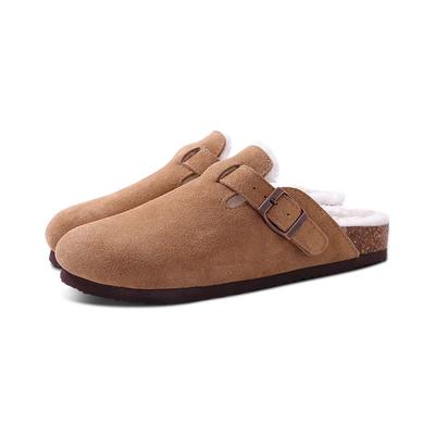 Women's Fur Clogs Winter Warm Suede Fuzzy Slippers Leather Fur Mules Home Fur Shoes with Arch Support Outdoor Clogs for Female