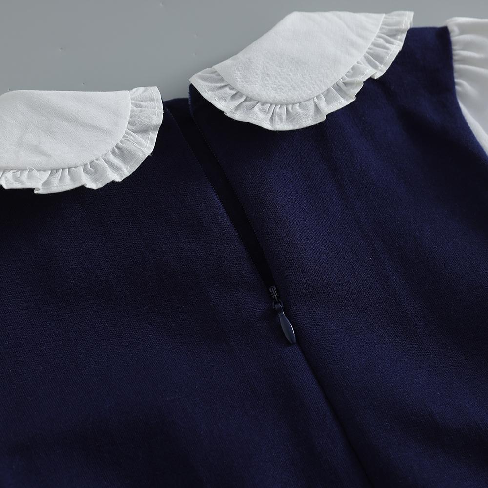 Toddler Girls' School Style Dress Navy Blue White Ruffle Collar Puff Long Sleeves 2-6 Years Kids Dress
