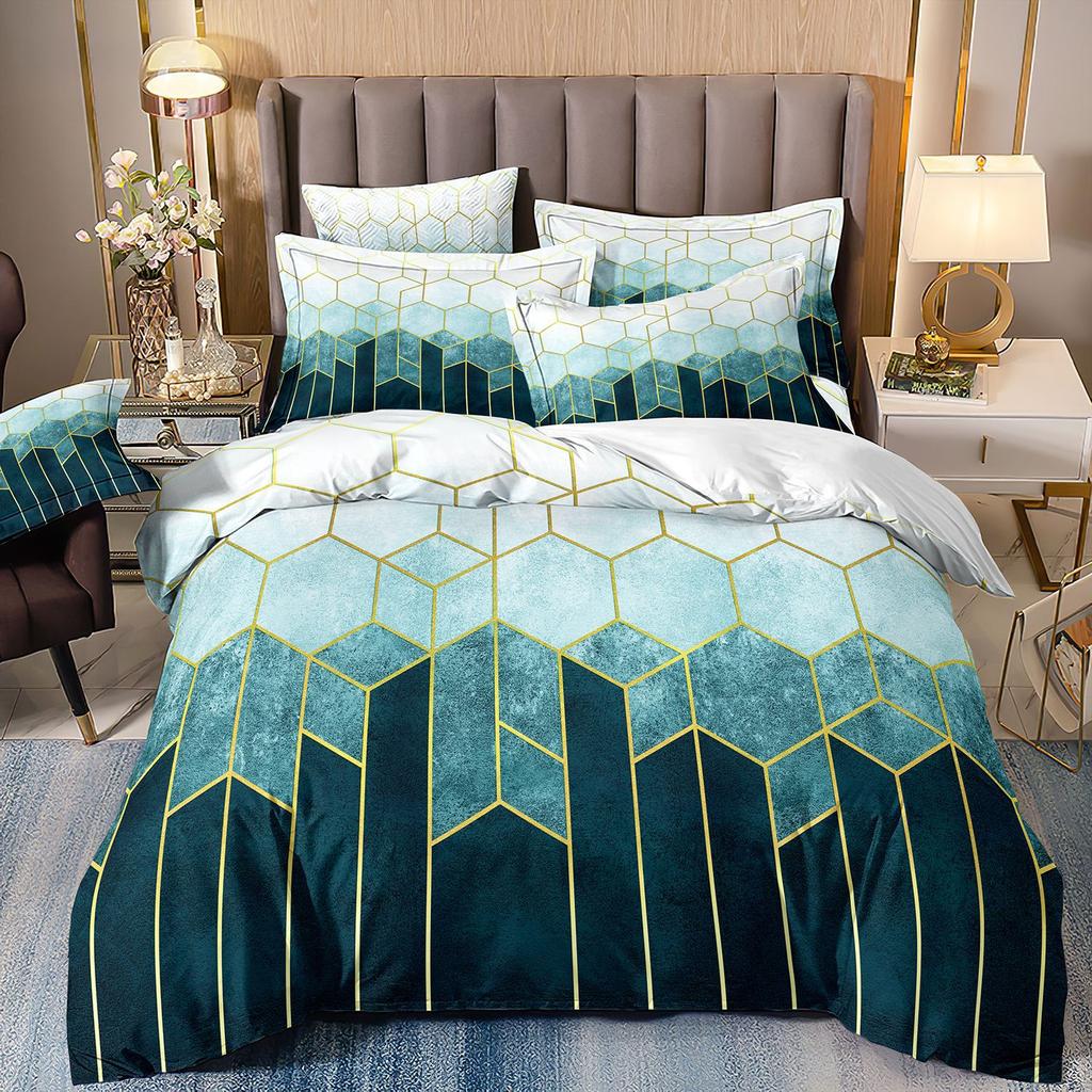 Cartoon Animation Bedding 3D Digital Printing Animal Plaid Unicorn Quilt Cover Three-Piece Set