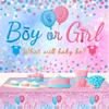 Baby Gender Reveal Party Decorations - Pink Blue Balloon Arch Garland Kits With 4pcs Baby Boxes, Gender Reveal Backdrop and Tablecloths for Baby