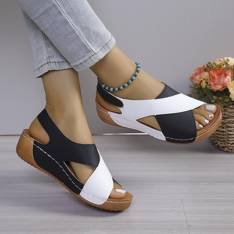 New Women's Contrast Color Wedge Sandals Summer Peep Toe Non Slip Beach Shoes Woman Comfortable Platform Roman Sandalias Mujer