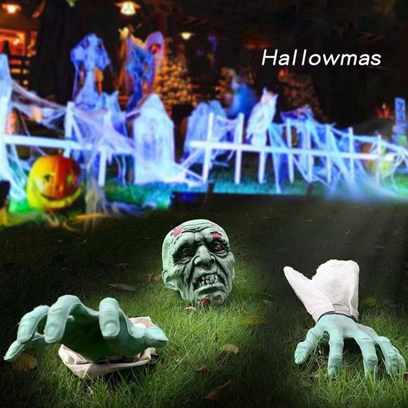 Halloween Skull Head Lawn Stakes: Haunted Escape Room Decor - Undead Trio