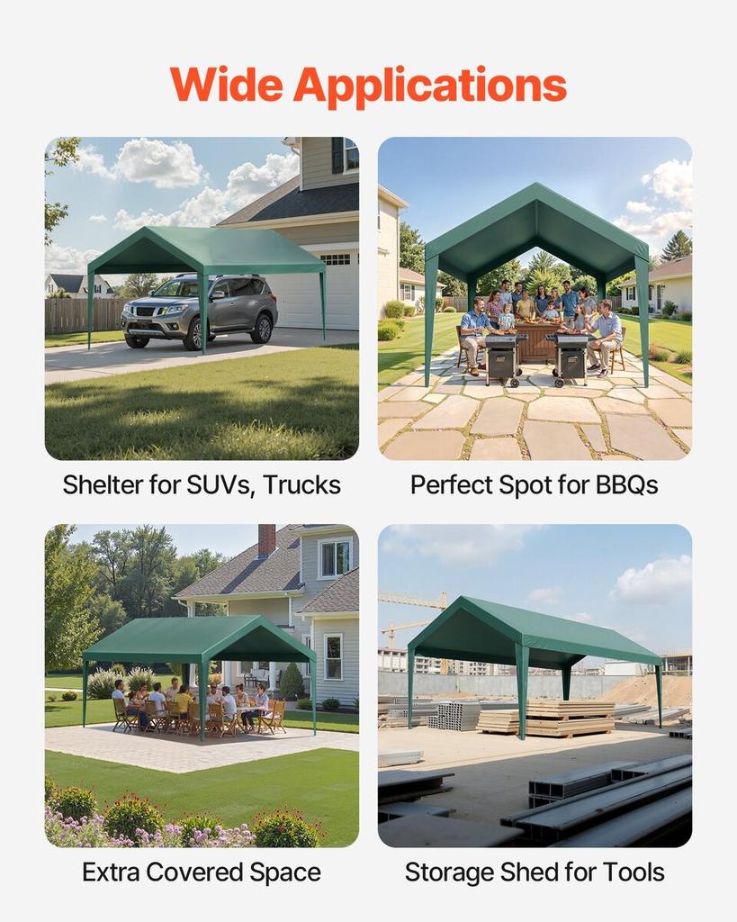 Carport Replacement Canopy, 3 x 6 m Potable Garage Tent Top Tarp, UV-Resistant & Waterproof Car Shelter Tarp, Heavy Duty Car Port Cover with Ball
