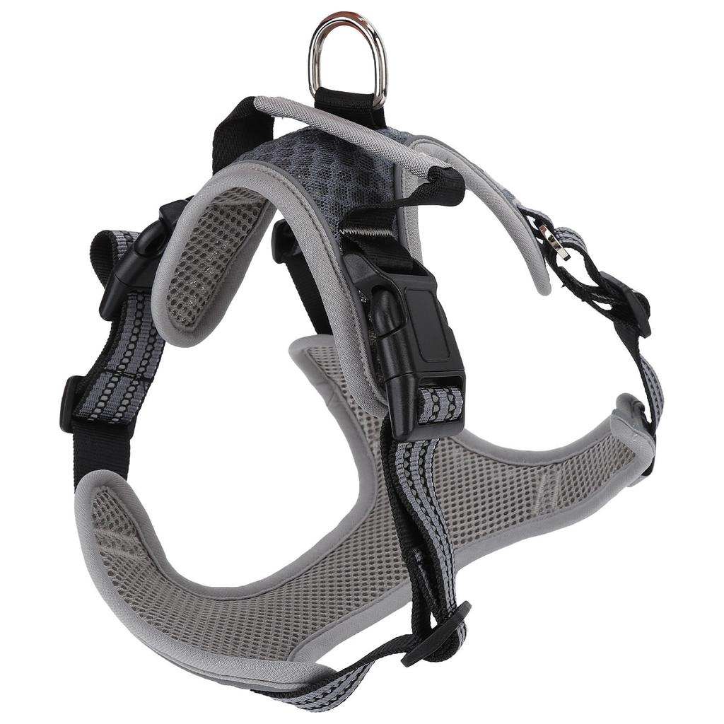 Pet Harness Adjustable Breathable Mesh Explosion Proof Pet Vest Harness for Outdoor Activity Night Walking Grey