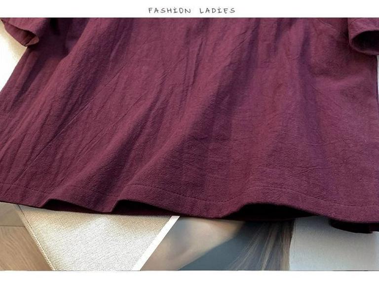 Damen Sommer Zen Teezeremonie Baumwoll-Leinen Oberteil mit schrägem Kragen und Froschknöpfen