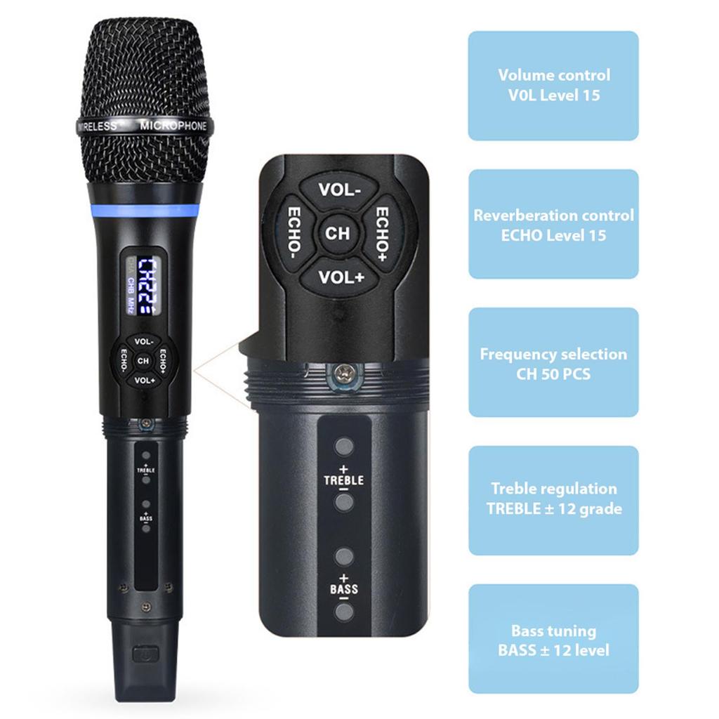 Wireless Microphone System Receiver with Handheld Mic UHF Anti Howling and Reverberation Function for Home Cinemas